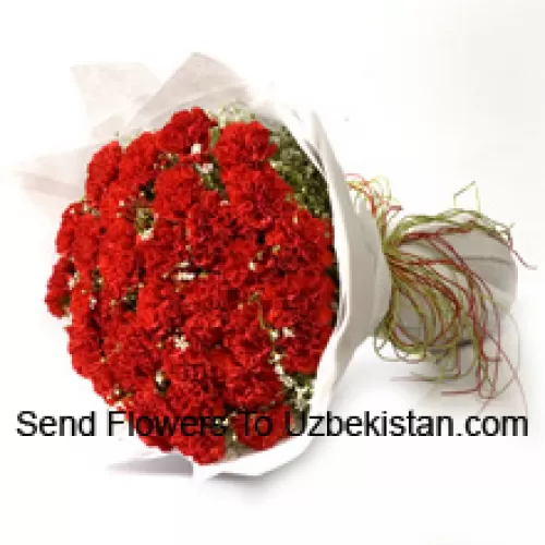 Bunch Of 37 Red Carnations With Seasonal Fillers