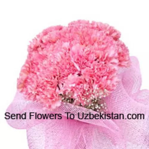 A Beautiful Bunch Of 25 Pink Carnations With Seasonal Fillers