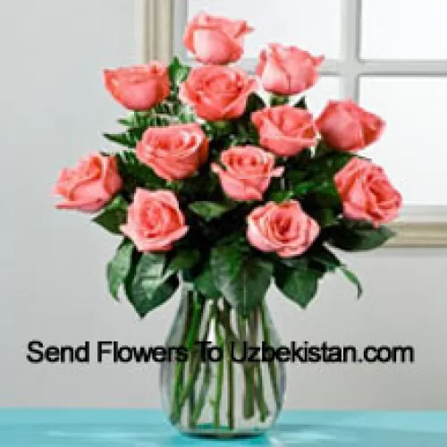 11 Pink Roses In A Vase