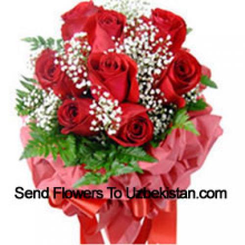 9 Wrapped Red Roses