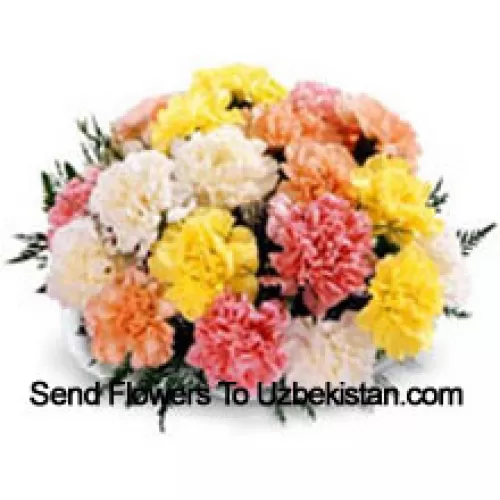 Basket Of 25 Mixed Colored Carnations