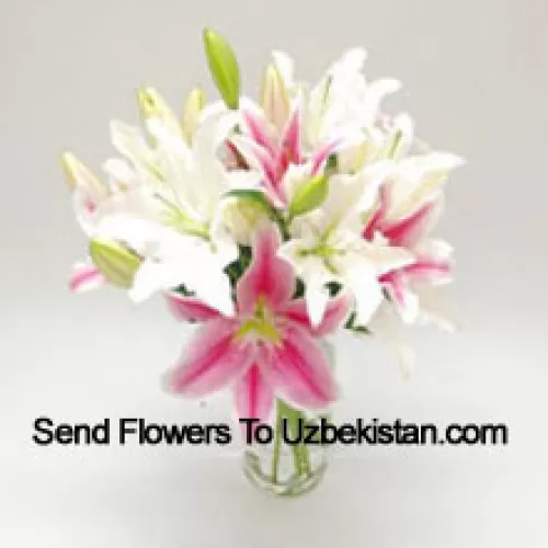 Mixed Colored Lilies In A Vase