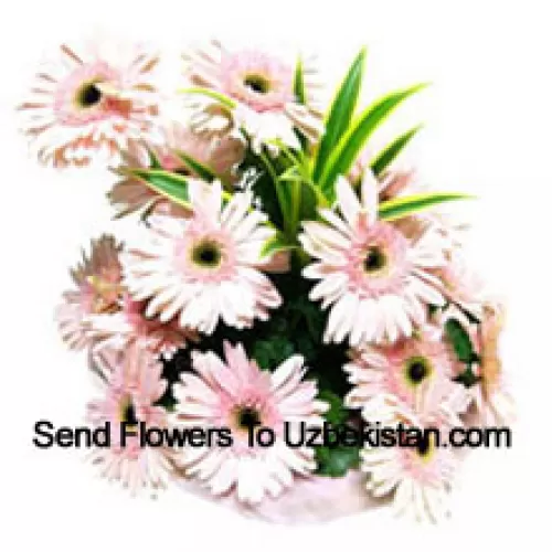 Panier de 15 Gerberas roses