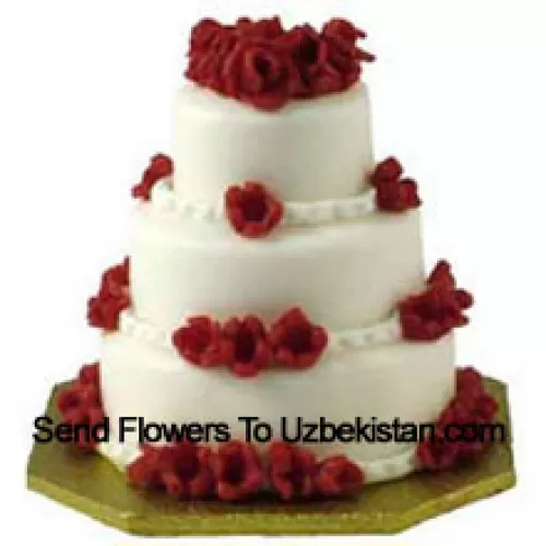 3 Tier, 6 Kg (13.2Lbs) Vanilla Cake. To Change The Flavor You Can Specify The Flavor You Require In "The Instructions For The Florist" Column which will appear when you will go through the shopping process