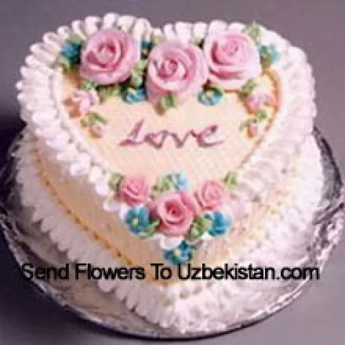 1 Kg (2.2 Lbs) Heart Shaped Vanilla Cake