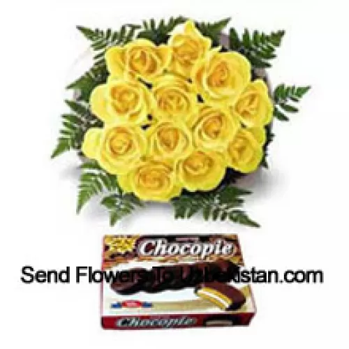 Bunch Of 11 Yellow Roses And A Box Of Chocolate