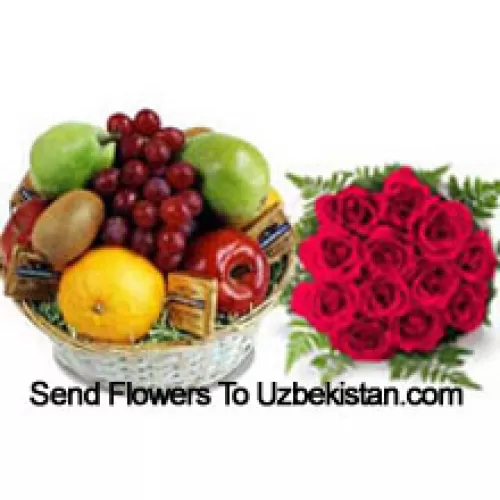 Bunch Of 11 Red Roses With 5 Kg (11 Lbs) Fresh Fruit Basket