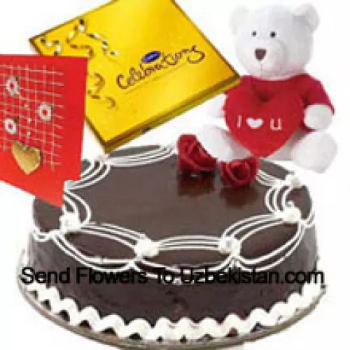 1 Kg Truffle Cake, A Box Of Cadbury's Celebration Pack, I Love You Teddy Bear And A Free Greeting Card